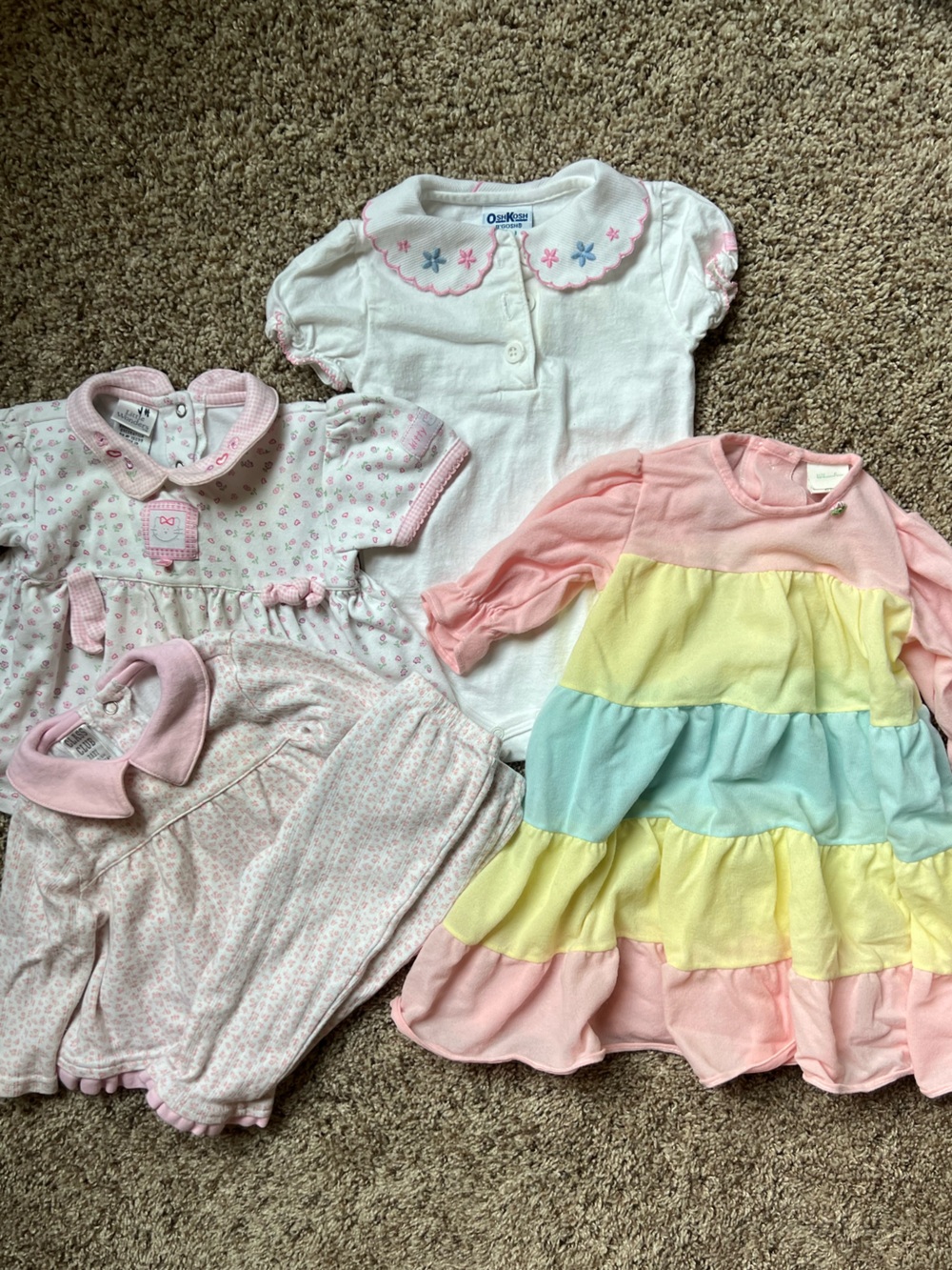 Vintage Bundle OshKosh B'gosh Ruffle Dress Floral Set Onesie Baby Girl 3/6 M